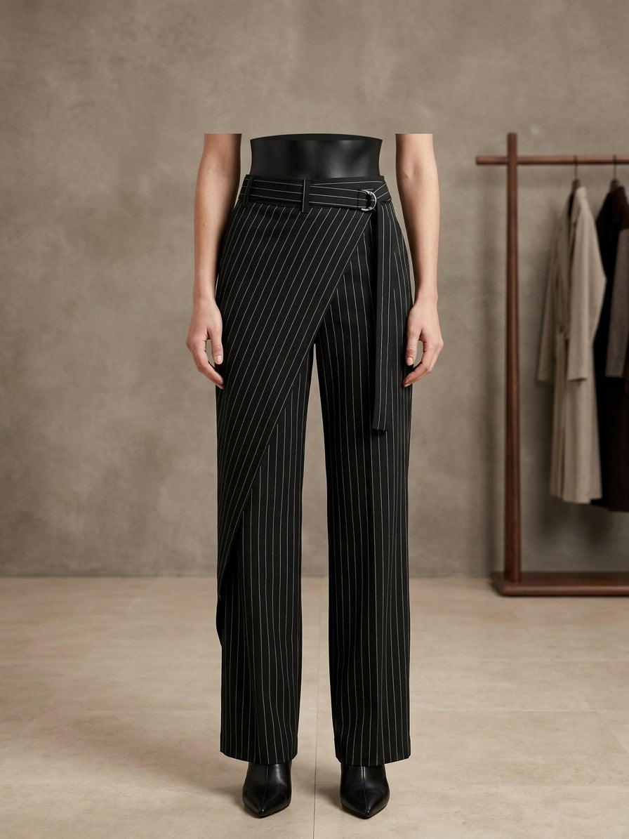 Pantaloni Sartoriali Gallati con Sovrapposizione a Portafoglio e Cinghia