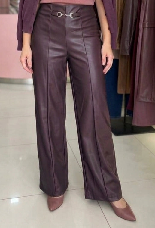 Pantaloni Palazzo in Ecopelle con Morsetto Gioiello