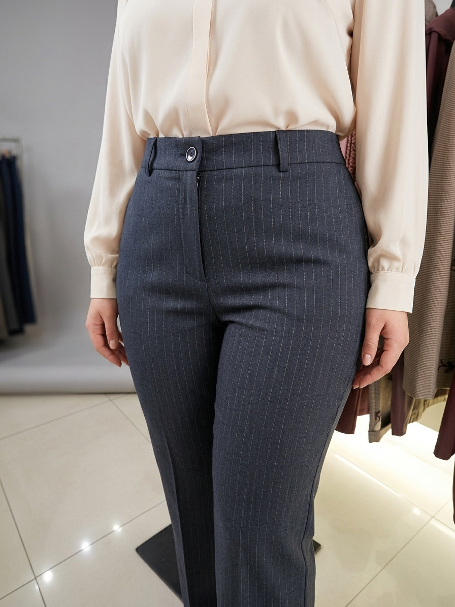 Pantaloni Sartoriali Gessati a Vita Alta