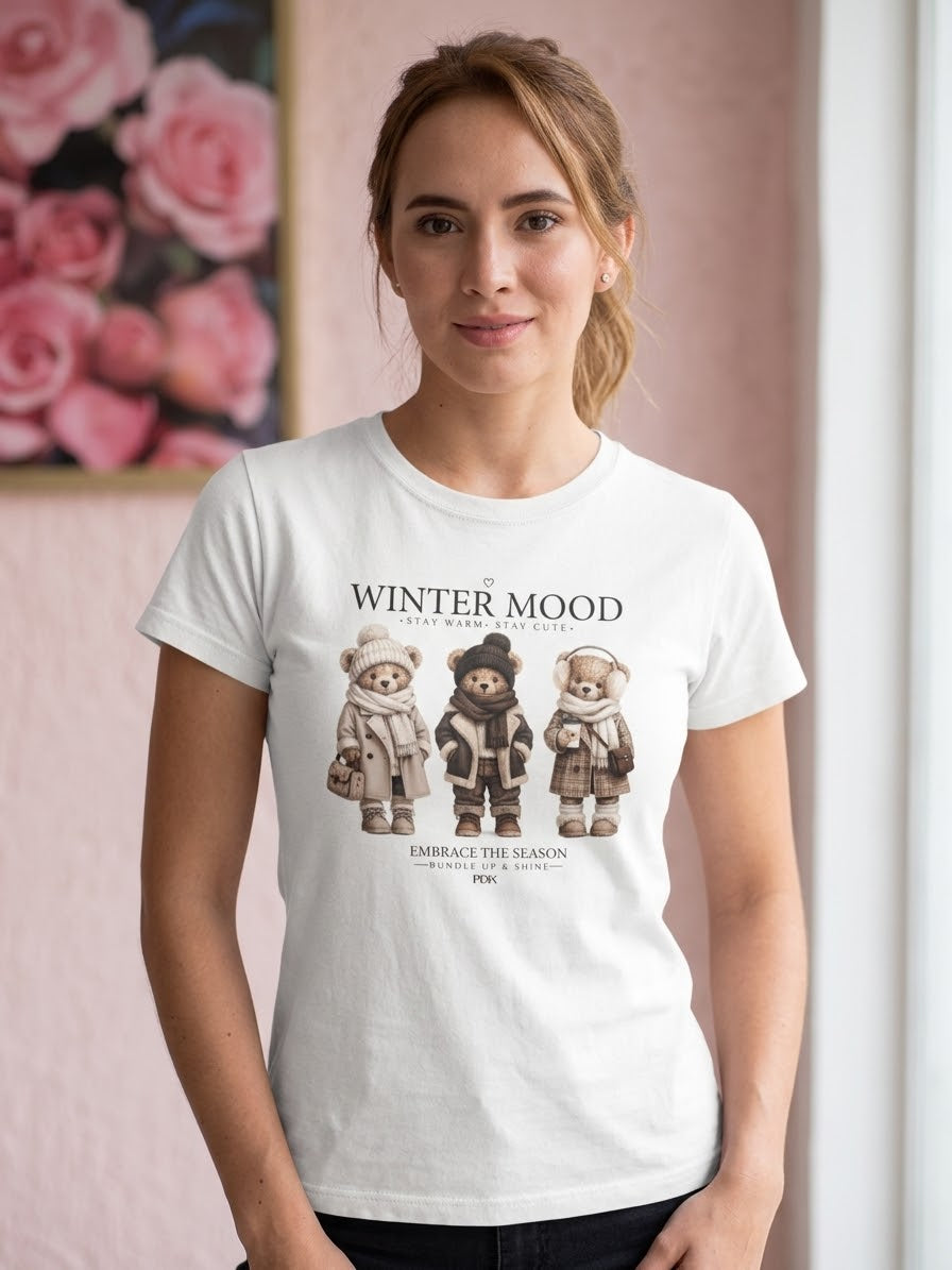 T-Shirt Donna "Winter Mood" con Grafica Orsetti