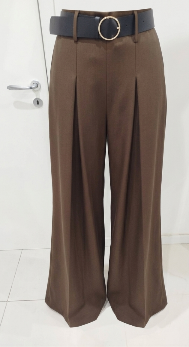 Pantalone Iris a palazzo in twill tecnico elasticizzato con cintura e pinces”