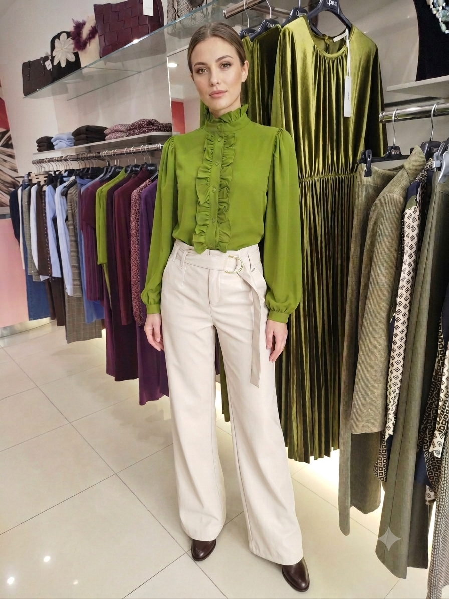 Pantalone Wide Leg in Ecopelle con Cintura Coordinata